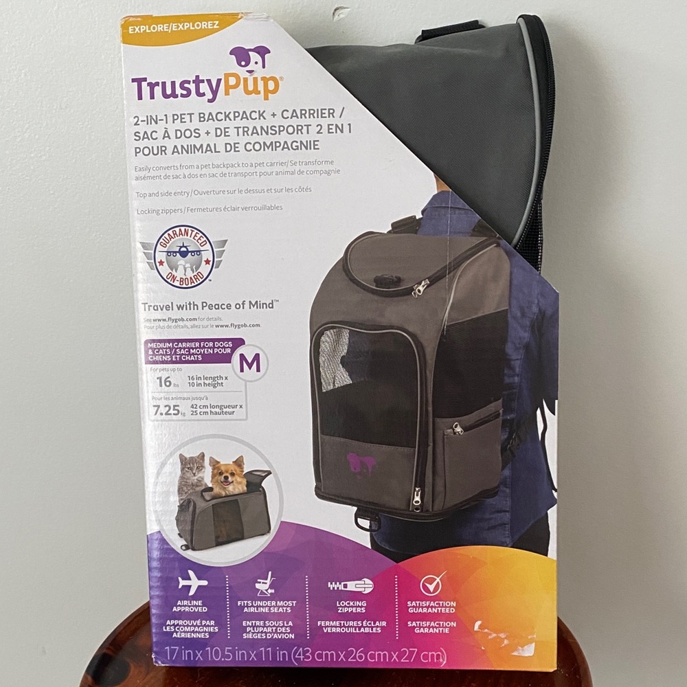 TRusty Black and Gray Pet Travel Backpack